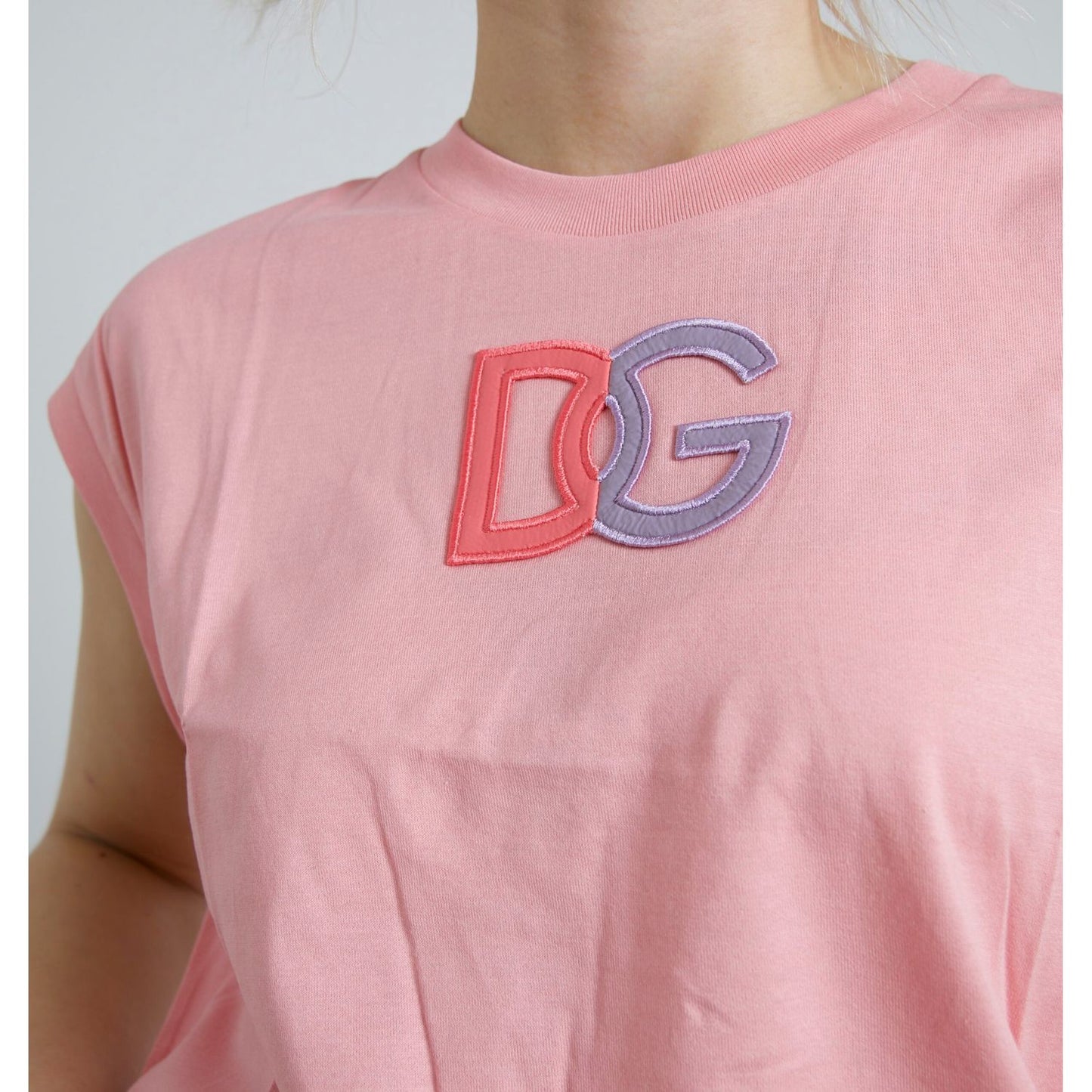 Dolce & Gabbana Pink Cotton DG Logo Crew Neck Tank T-shirt