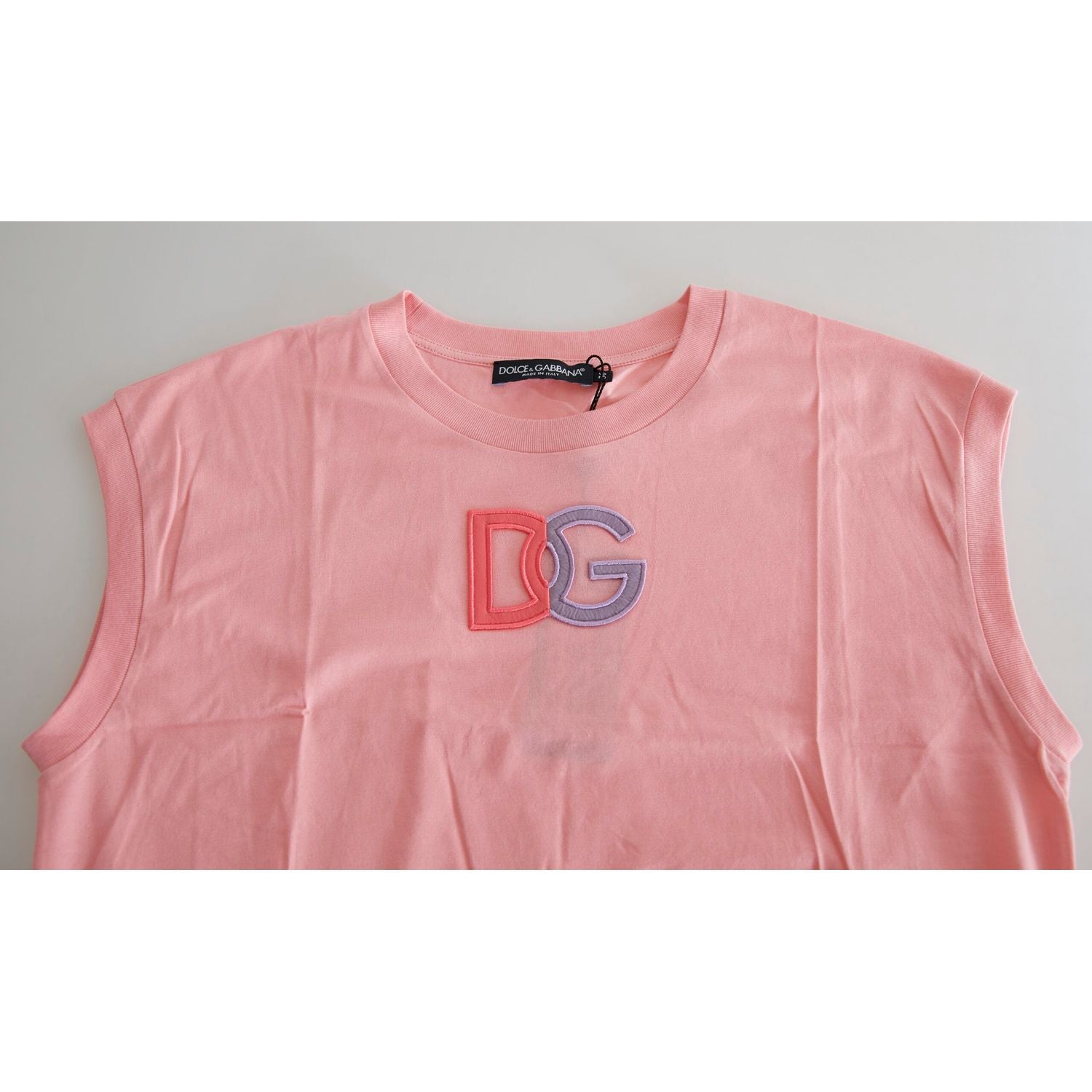 Dolce & Gabbana Pink Cotton DG Logo Crew Neck Tank T-shirt