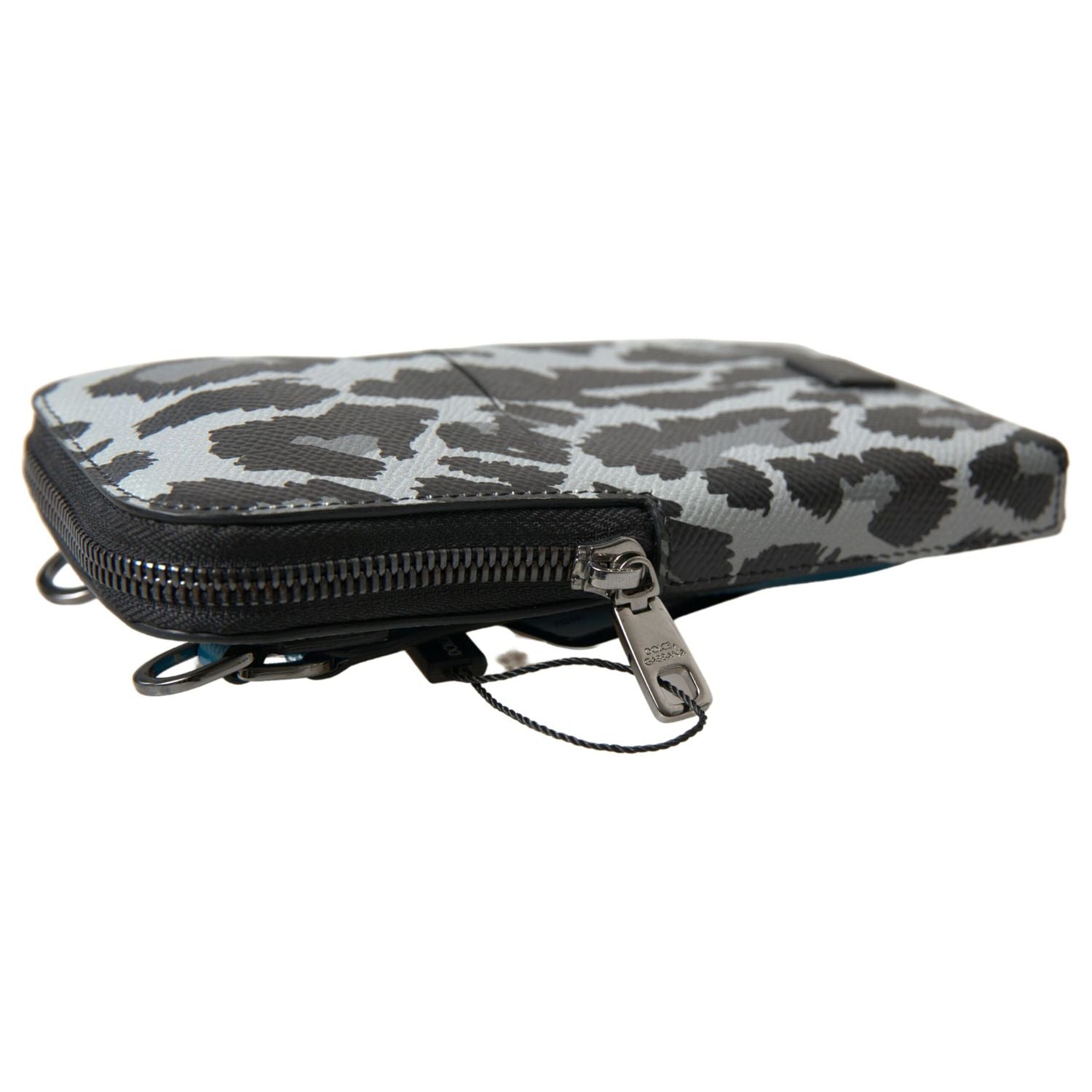 Dolce & Gabbana Gray Leopard Leather Men Purse Crossbody Sling Phone Bag
