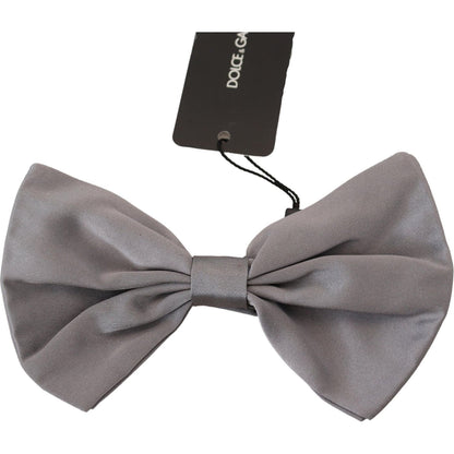 Dolce & Gabbana Bow Tie Men Silver Gray Silk Adjustable Neck Papillon