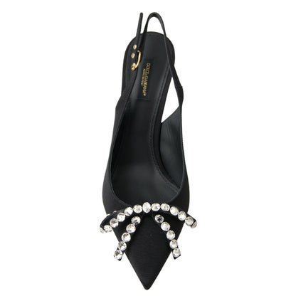Dolce & Gabbana Black Crystal Embellished Slingback Heel Shoes