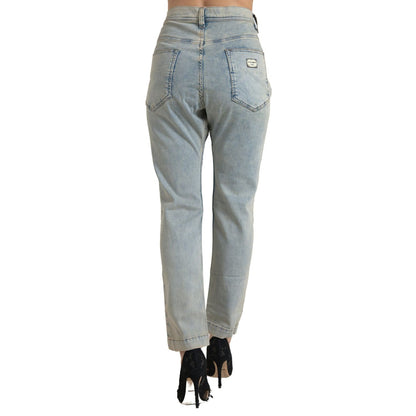 Dolce & Gabbana Blue Washed Cotton Mid Waist Skinny Jeans