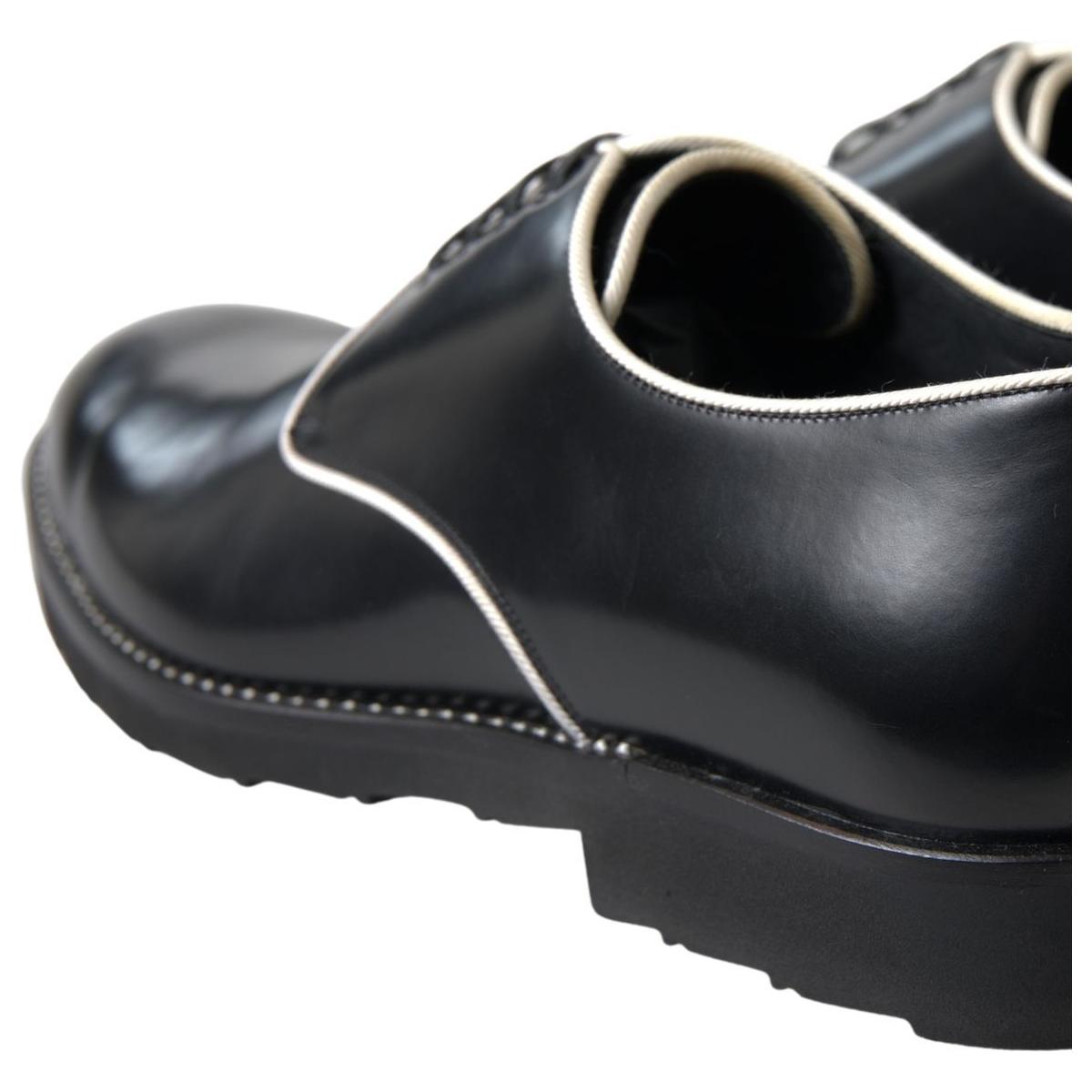 Dolce & Gabbana Black White Leather Formal Shoes MV5113-44.5
