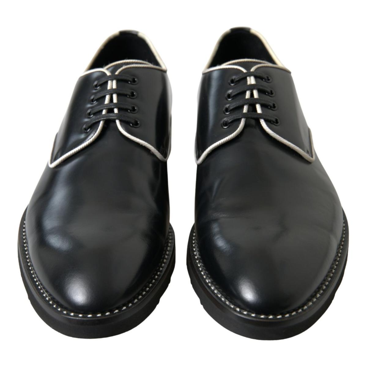 Dolce & Gabbana Black White Leather Formal Shoes MV5113-44.5