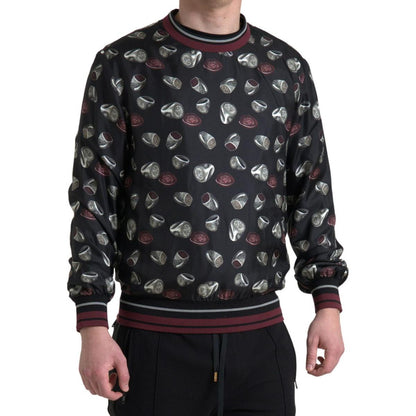 Dolce & Gabbana Black Ring Print Silk Crewneck Sweater