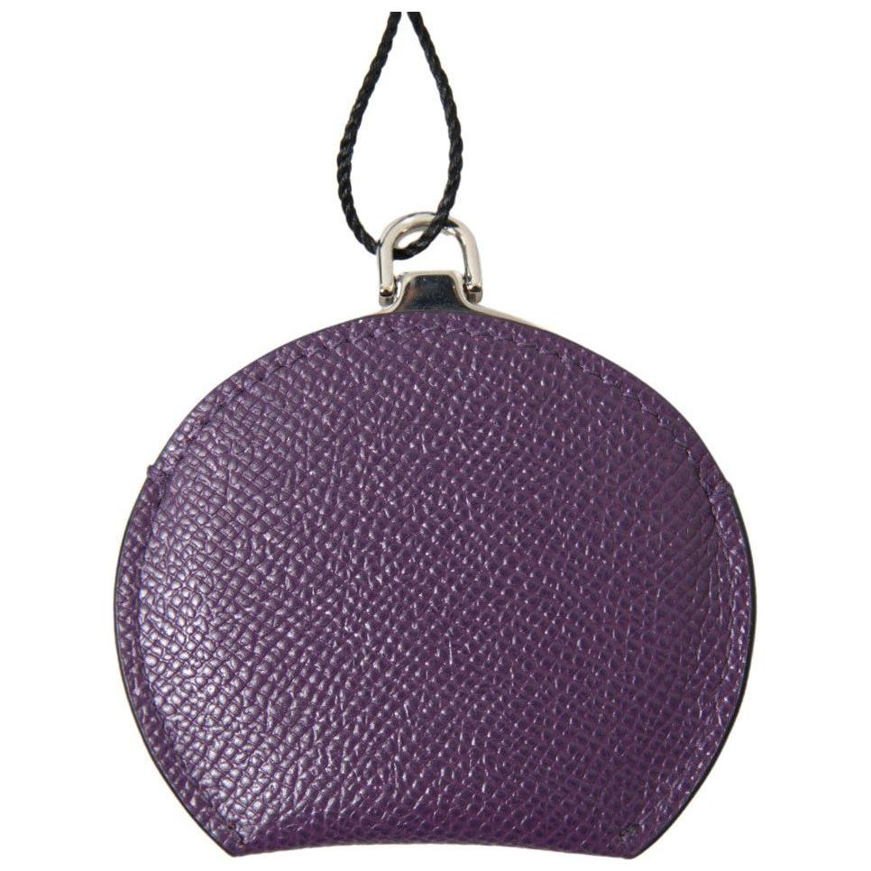 Dolce & Gabbana Purple Calfskin Leather Round Hand Mirror Holder