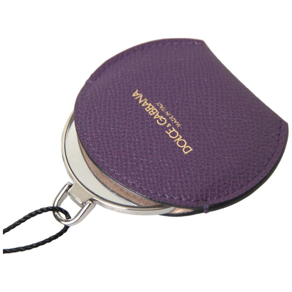 Dolce & Gabbana Purple Calfskin Leather Round Hand Mirror Holder