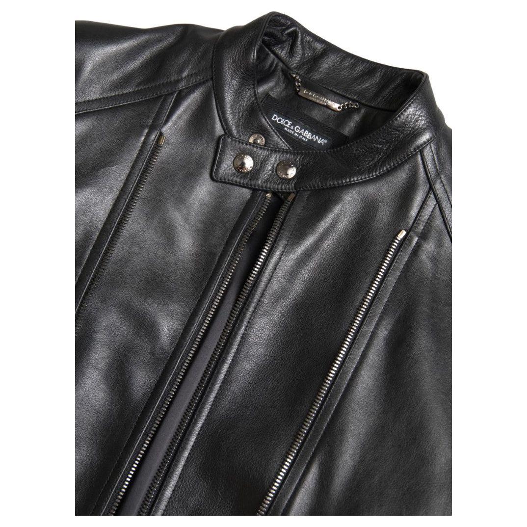 Dolce & Gabbana Black Leather Zipper Coat Men Jacket