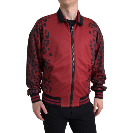 Dolce & Gabbana Red Leopard Polyester Bomber Full Zip Jacket JKT3656-52