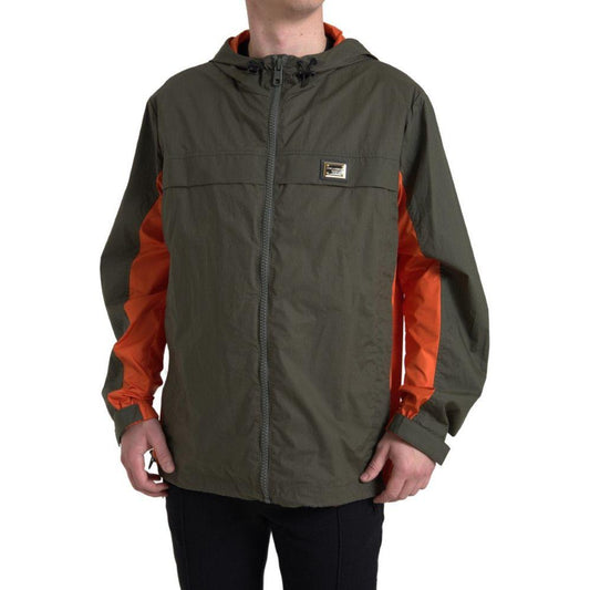 Dolce & Gabbana Green Orange Hooded Cotton Full Zip Jacket