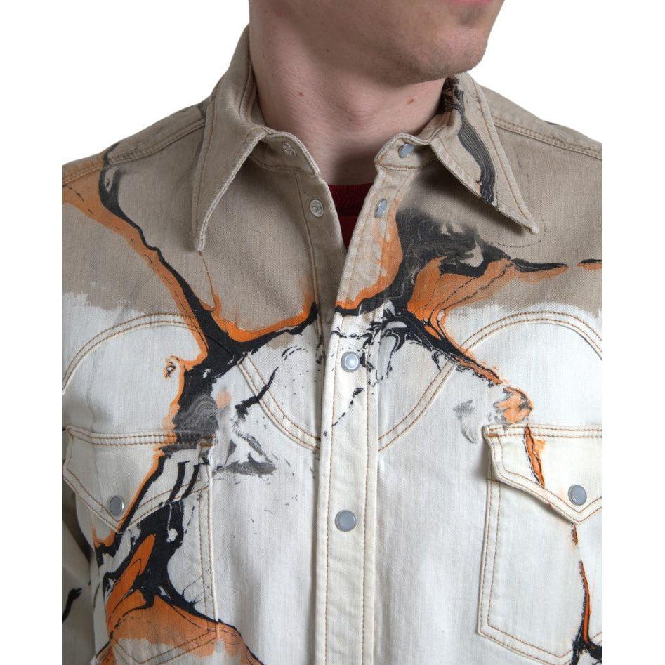 Dolce & Gabbana Multicolor Cotton Collared Denim Shirt