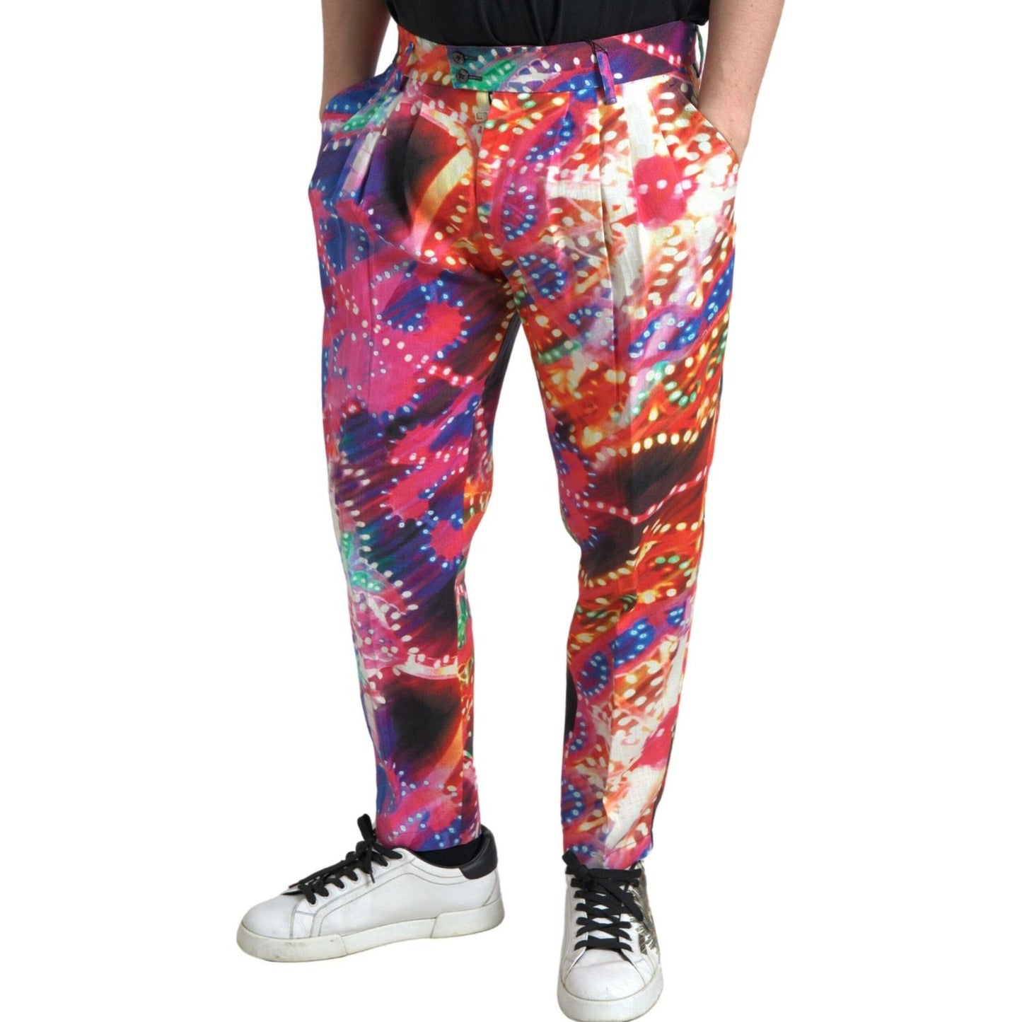 Dolce & Gabbana Multicolor Printed Linen Men Trouser Pants Dolce & Gabbana
