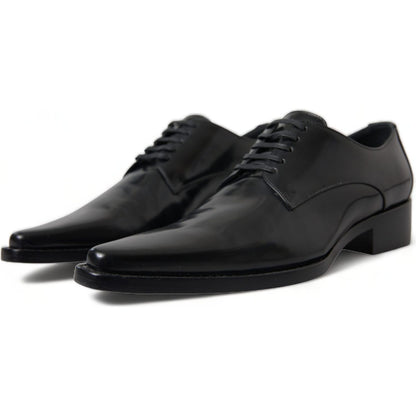 Dolce & Gabbana Black Leather Lace Up Formal Flats Shoes Dolce & Gabbana