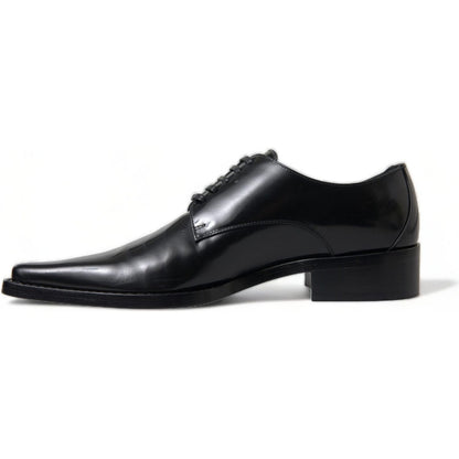 Dolce & Gabbana Black Leather Lace Up Formal Flats Shoes Dolce & Gabbana