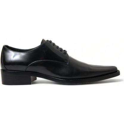 Dolce & Gabbana Black Leather Lace Up Formal Flats Shoes Dolce & Gabbana