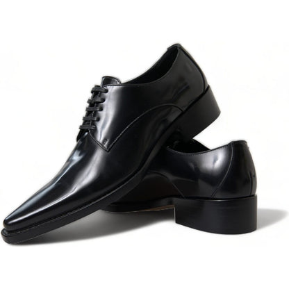 Dolce & Gabbana Black Leather Lace Up Formal Flats Shoes Dolce & Gabbana