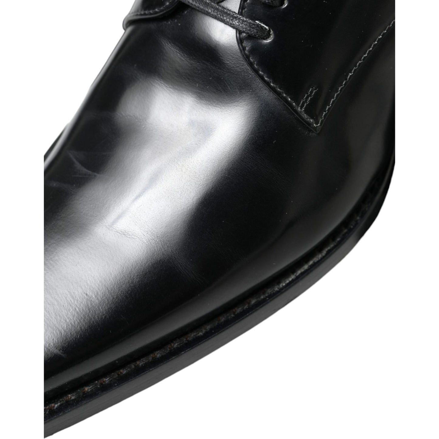 Dolce & Gabbana Black Leather Lace Up Formal Flats Shoes Dolce & Gabbana