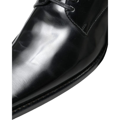 Dolce & Gabbana Black Leather Lace Up Formal Flats Shoes Dolce & Gabbana
