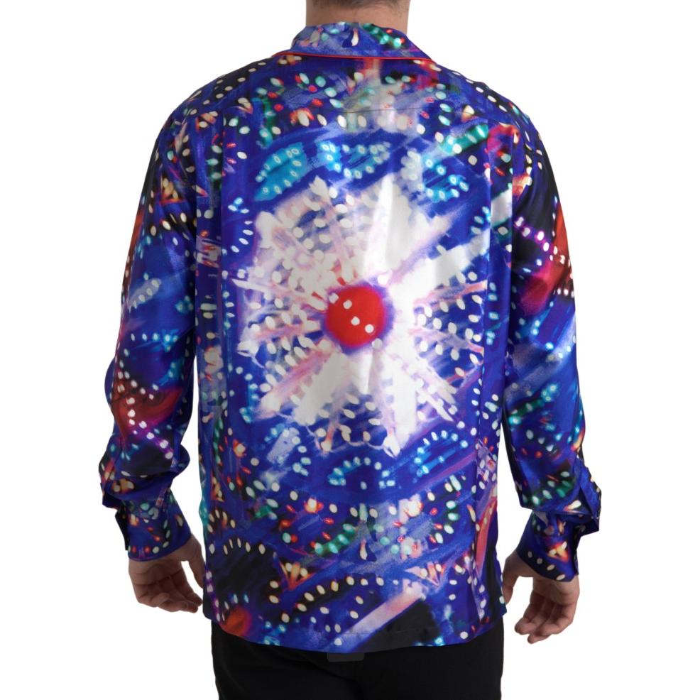 Dolce & Gabbana Multicolor Silk Psychedelic Print Men Pajama Shirt Dolce & Gabbana