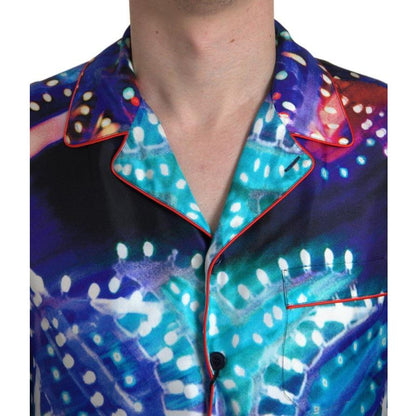 Dolce & Gabbana Multicolor Silk Psychedelic Print Men Pajama Shirt Dolce & Gabbana