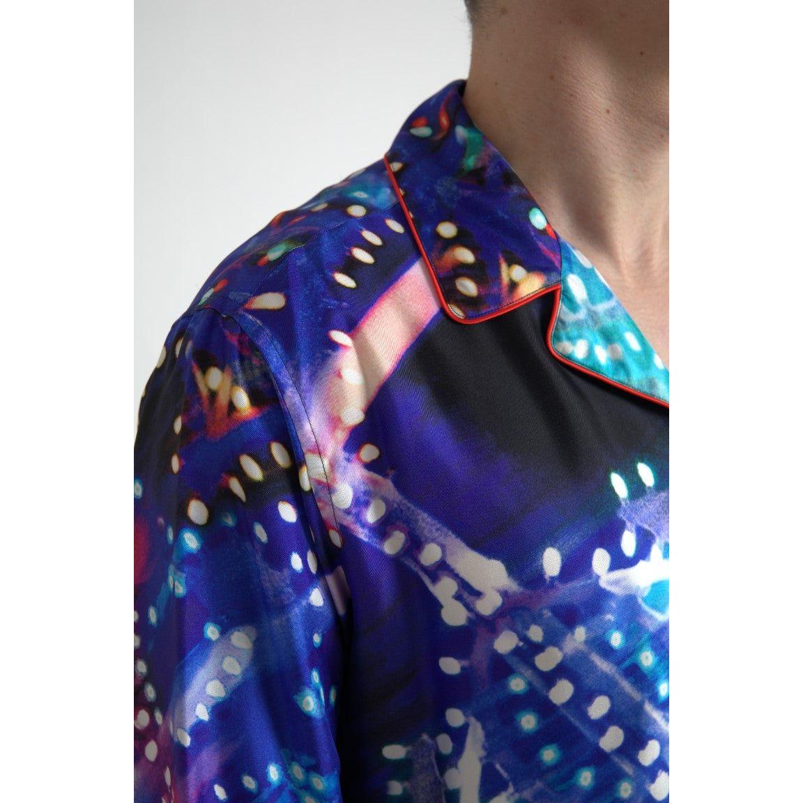 Dolce & Gabbana Multicolor Silk Psychedelic Print Men Pajama Shirt Dolce & Gabbana