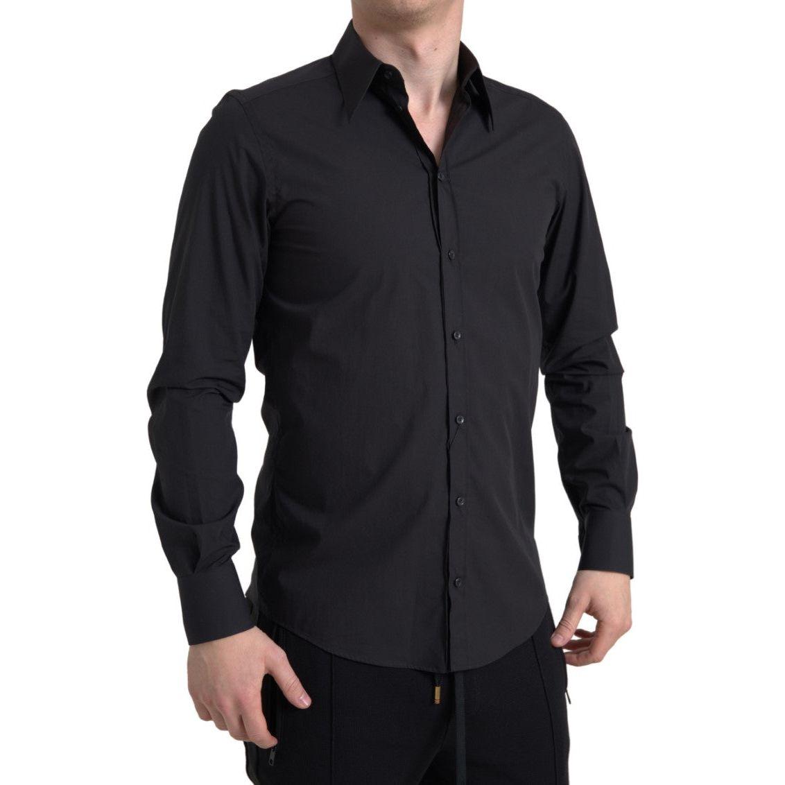 Dolce & Gabbana Black Cotton Men Long Sleeves MARTINI Shirt Dolce & Gabbana