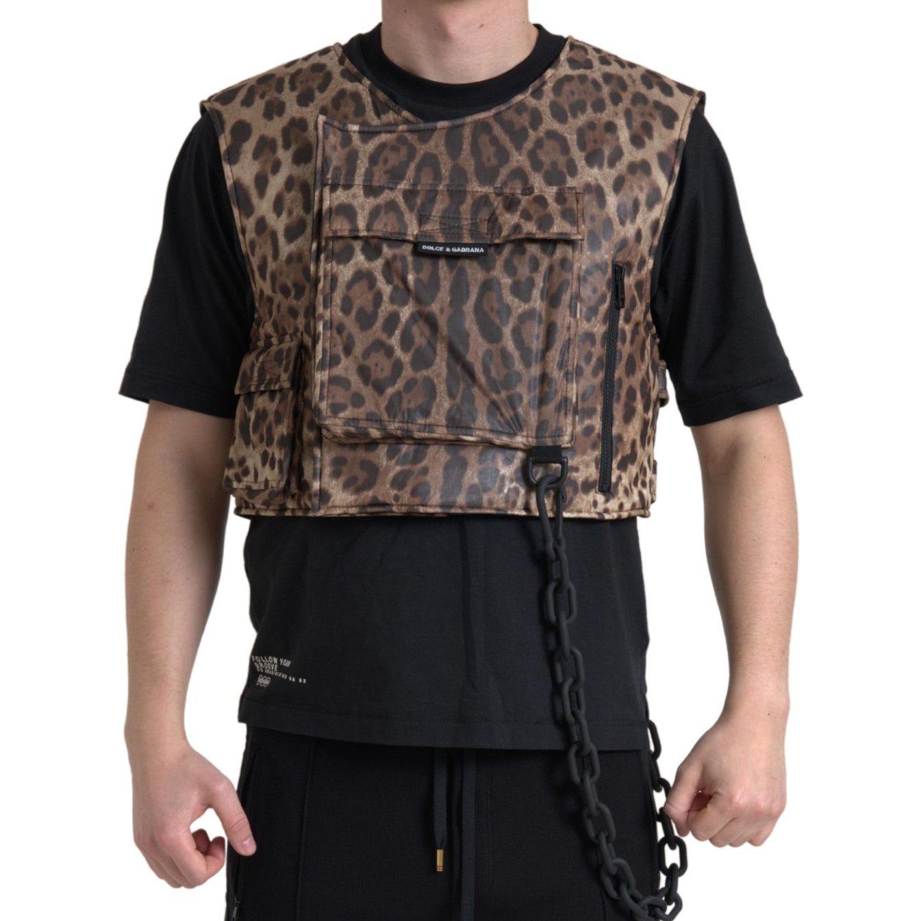 Dolce & Gabbana Brown Leopard Silk Sleeveless Sportswear TSH84202-54
