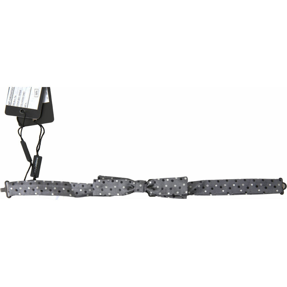 Dolce & Gabbana Gray Polka Dot Silk Adjustable Men Neck Papillon Bow Tie FT3789