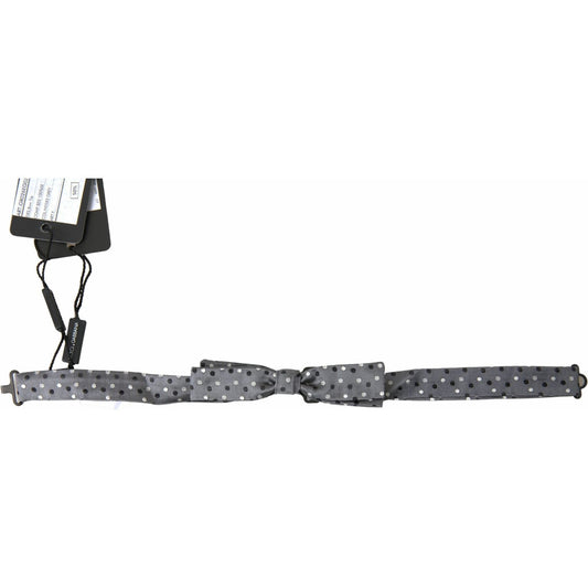 Dolce & Gabbana Gray Polka Dot Silk Adjustable Men Neck Papillon Bow Tie FT3789