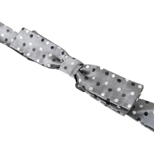 Dolce & Gabbana Gray Polka Dot Silk Adjustable Men Neck Papillon Bow Tie FT3789