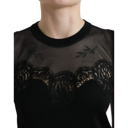 Dolce & Gabbana Black Cashmere Lace Trim Sleeveless Tank Top