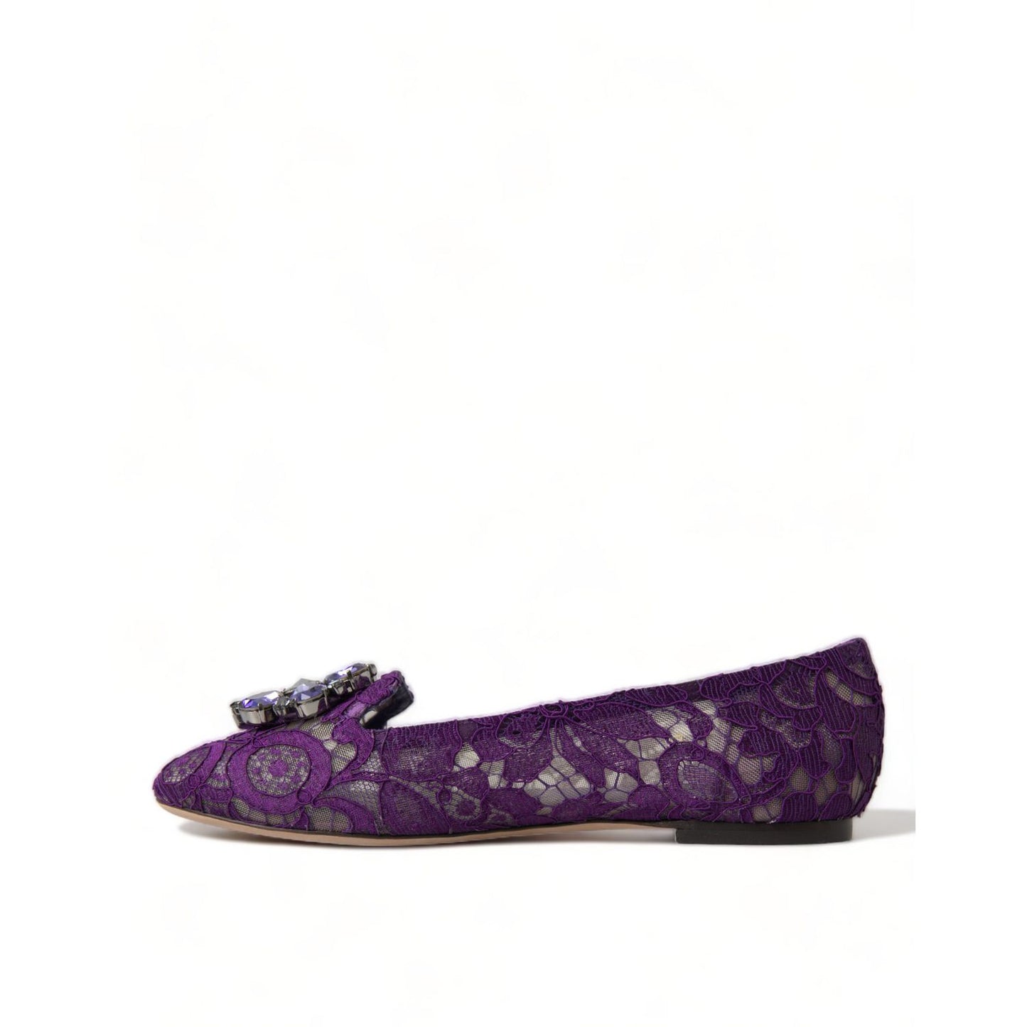 Dolce & Gabbana Purple Vally Taormina Lace Crystals Flats Shoes