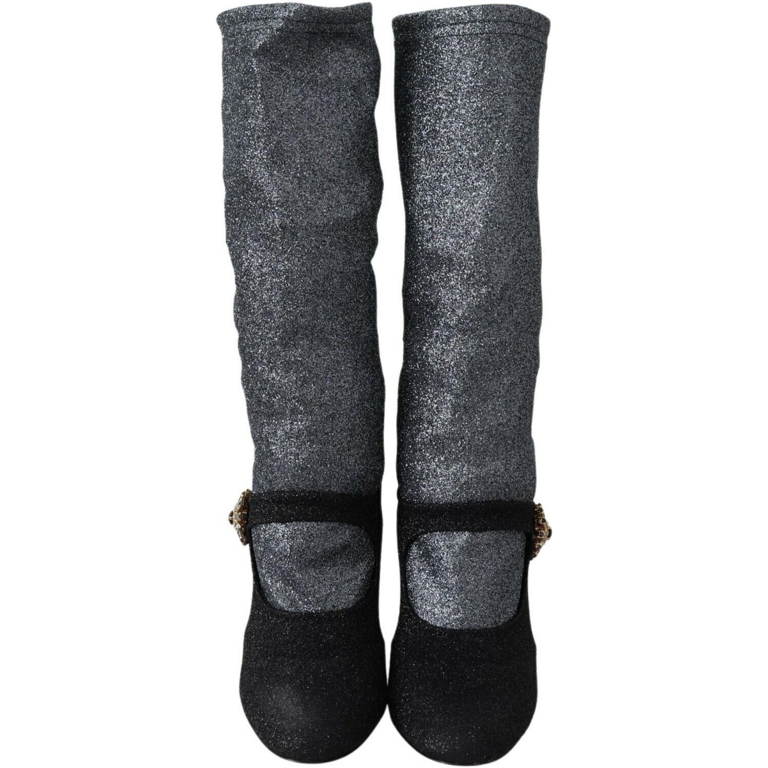 Dolce & Gabbana Black Crystal Mary Janes Booties Shoes