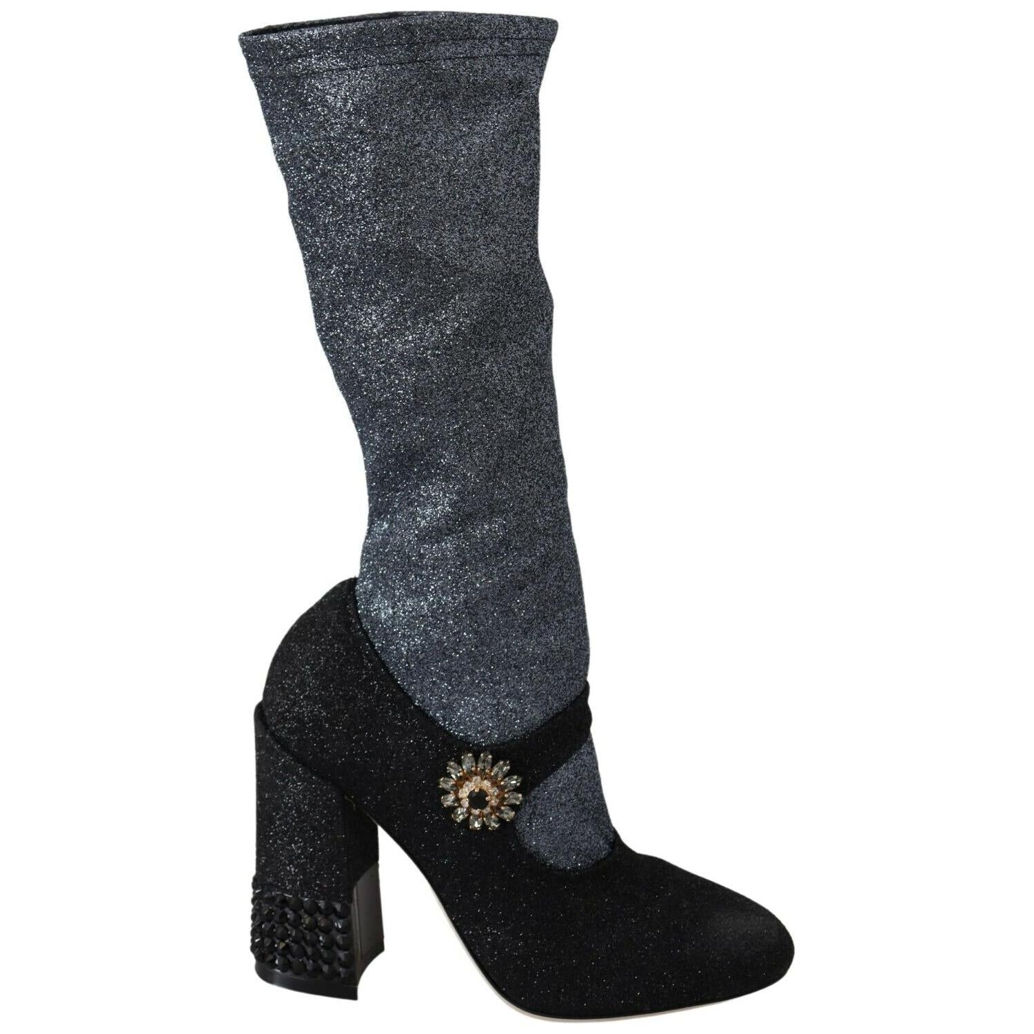 Dolce & Gabbana Black Crystal Mary Janes Booties Shoes
