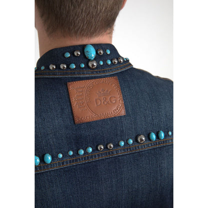 Dolce & Gabbana Blue Denim Turquoise Stones Studded Jacket