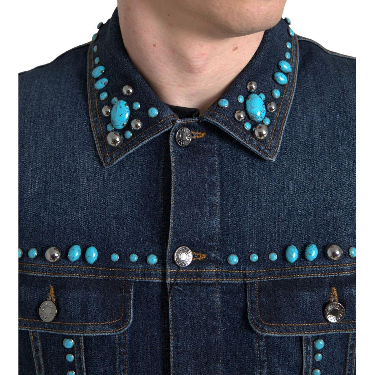 Dolce & Gabbana Blue Denim Turquoise Stones Studded Jacket