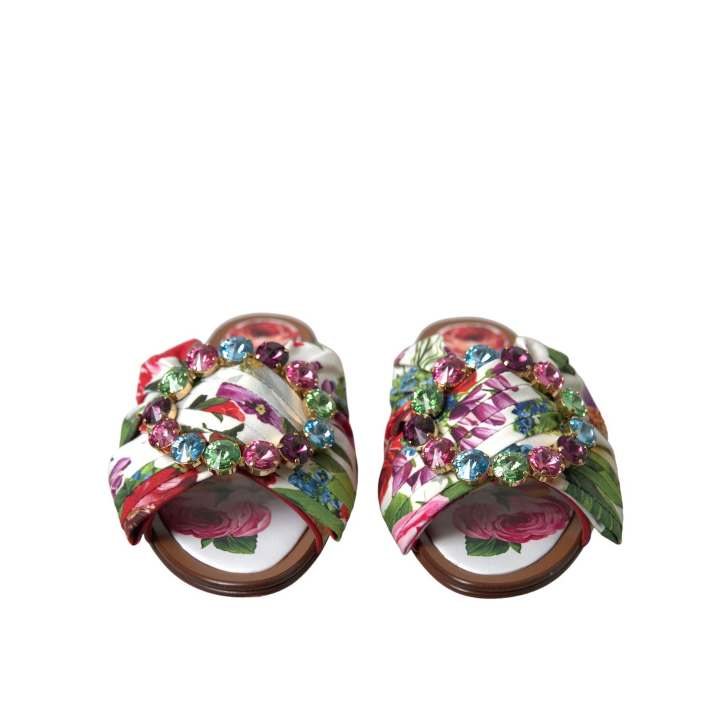 Dolce & Gabbana Multicolor Floral Flats Crystal Sandals Shoes Dolce & Gabbana
