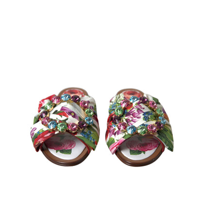 Dolce & Gabbana Multicolor Floral Flats Crystal Sandals Shoes Dolce & Gabbana