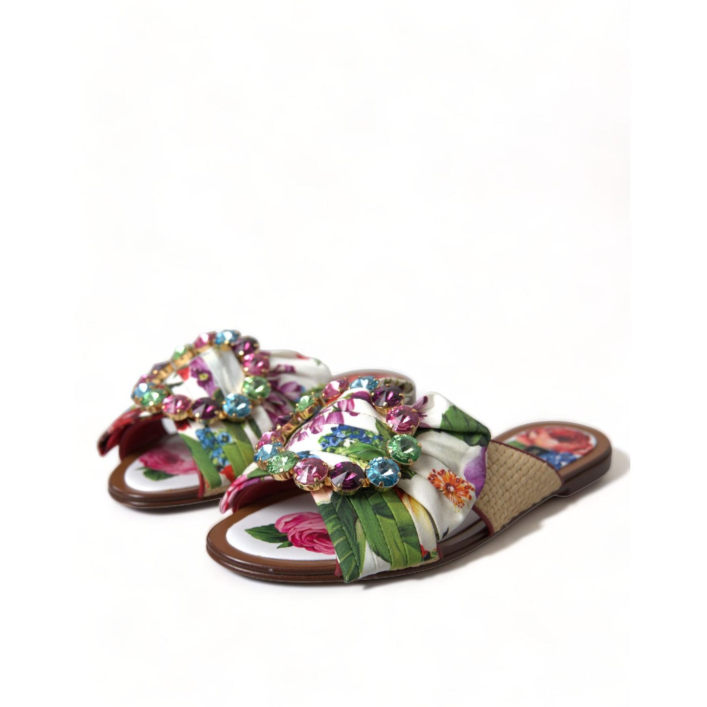 Dolce & Gabbana Multicolor Floral Flats Crystal Sandals Shoes Dolce & Gabbana