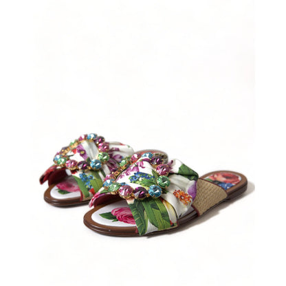 Dolce & Gabbana Multicolor Floral Flats Crystal Sandals Shoes Dolce & Gabbana