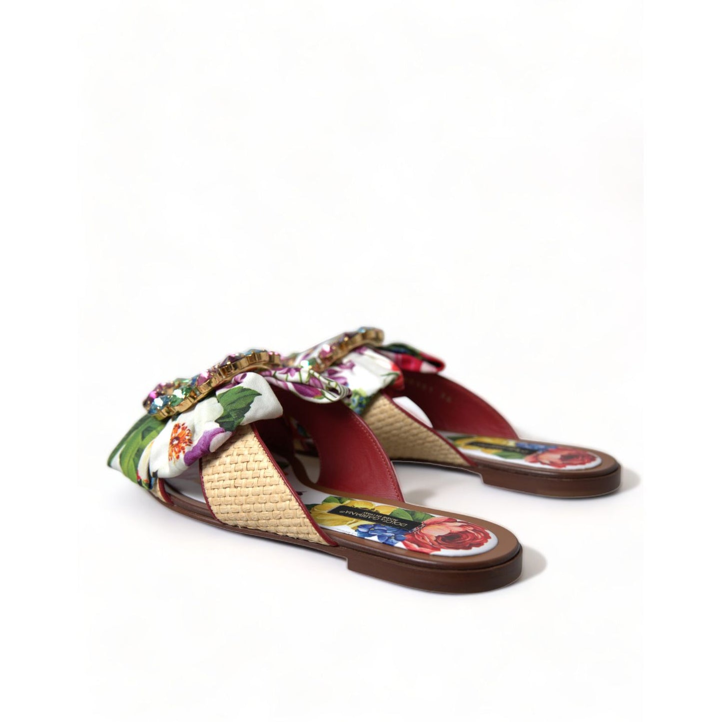Dolce & Gabbana Multicolor Floral Flats Crystal Sandals Shoes Dolce & Gabbana