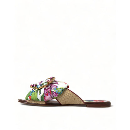 Dolce & Gabbana Multicolor Floral Flats Crystal Sandals Shoes Dolce & Gabbana
