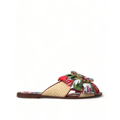 Dolce & Gabbana Multicolor Floral Flats Crystal Sandals Shoes Dolce & Gabbana