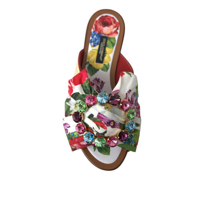 Dolce & Gabbana Multicolor Floral Flats Crystal Sandals Shoes Dolce & Gabbana