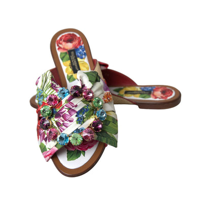 Dolce & Gabbana Multicolor Floral Flats Crystal Sandals Shoes Dolce & Gabbana
