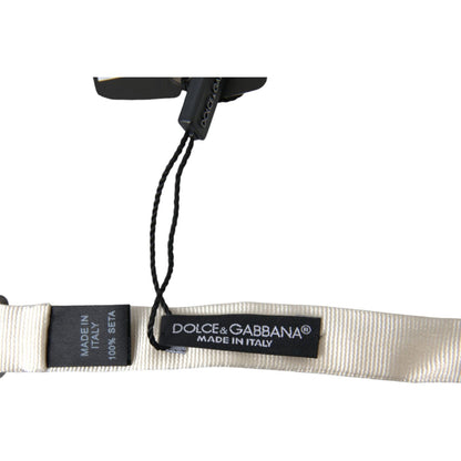 Dolce & Gabbana White Silk Slim Adjustable Neck Papillon Bow Tie