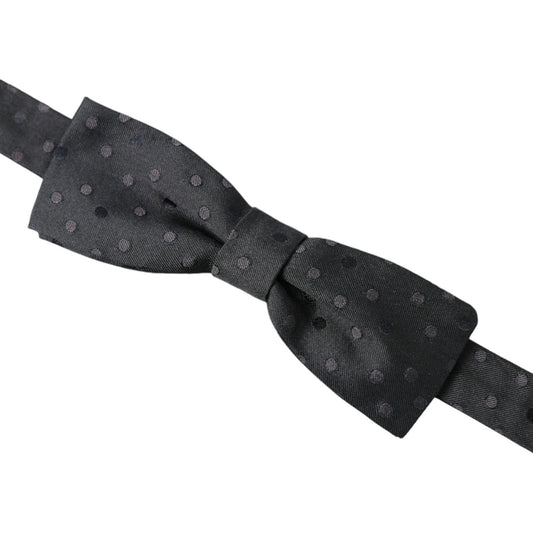 Dolce & Gabbana Gray Polka Dot Silk Adjustable Neck Men Papillon Bow Tie FT3820