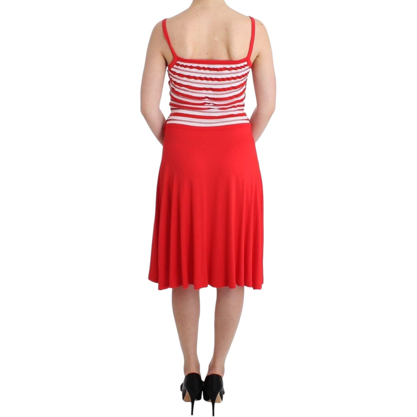 Roccobarocco Red striped jersey A-line dress