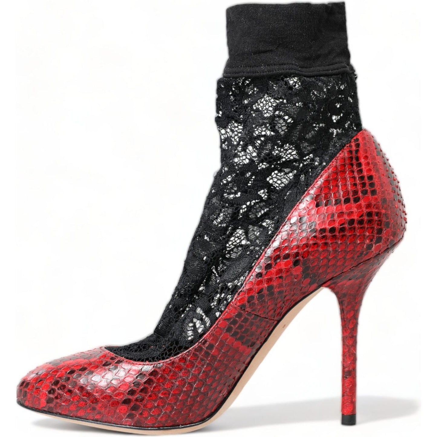 Dolce & Gabbana Red Ayers Leather Lace Socks Pumps Shoes Dolce & Gabbana