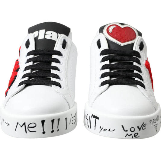 Dolce & Gabbana White Love Patch Portofino Classic Sneakers Shoes LA10478-36
